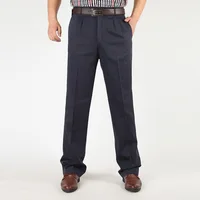 Pantalon décontracté pour hommes, marque masculine, couleur unie, taille haute, ample, pur coton, Double pli, pantalon froissé, YGSHA65 3