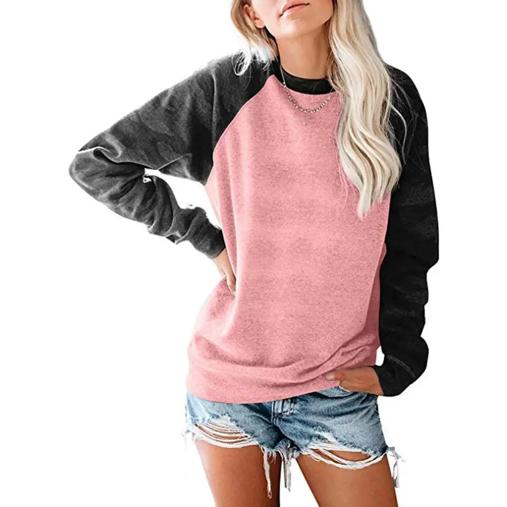 

Womens O-neck Long Sleeve Patchwork Casual Harajuku T-shirt Ladies Autumn Loose Pullover Tops For Streetwear 2019 Fashion