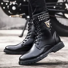Модные мужские ботильоны; Мужская обувь; новые женские ботинки в байкерском стиле; повседневная мужская трендовая Обувь На Шнуровке; ботинки черного цвета; повседневная обувь