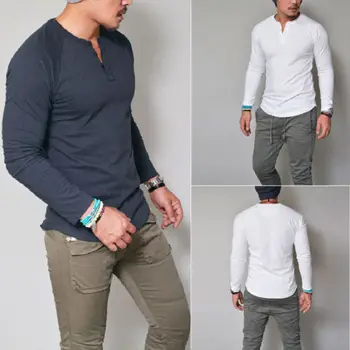 

Local stock Fashion Men's Slim Fit Neck Long Sleeve Muscle Tee T-shirt Casual Tops Blouse