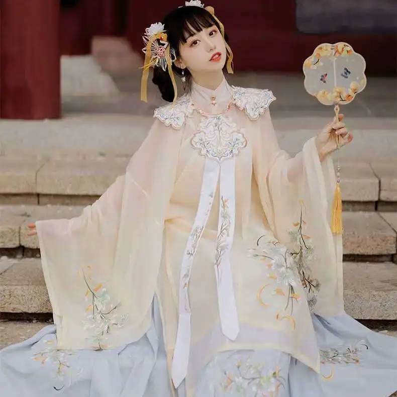 

Traditional Stand Collar Women Hanfu Suit Chinese Clothes Performance Clothing Embroidery Flower Ancient Cosplay Costume