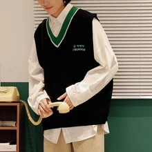 Свободный свитер без рукавов мужской жилет игровой принт Eat Beanie вышивка мужской жилет с v-образным вырезом модный свитер осень