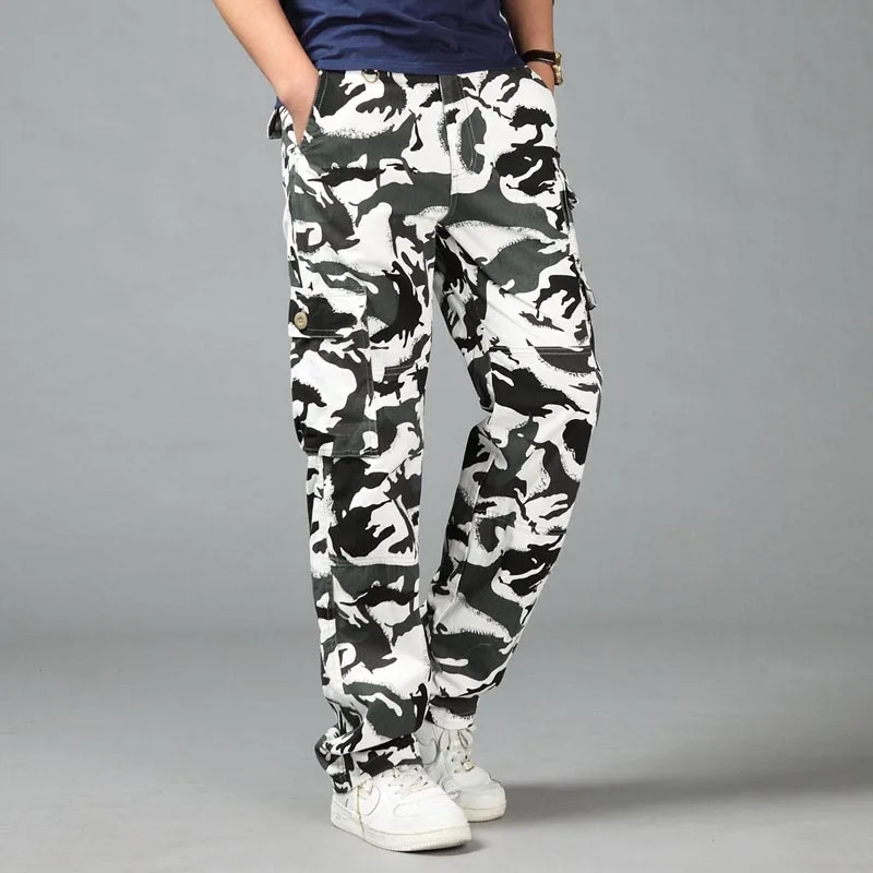 215 White Camouflage Весна Лето Камуфляж модная одежда тактические армейские брюки карго мужские повседневные штаны много карманов Свободные мешковатые хип-хоп джоггеры - Цвет: 215 White Camouflage