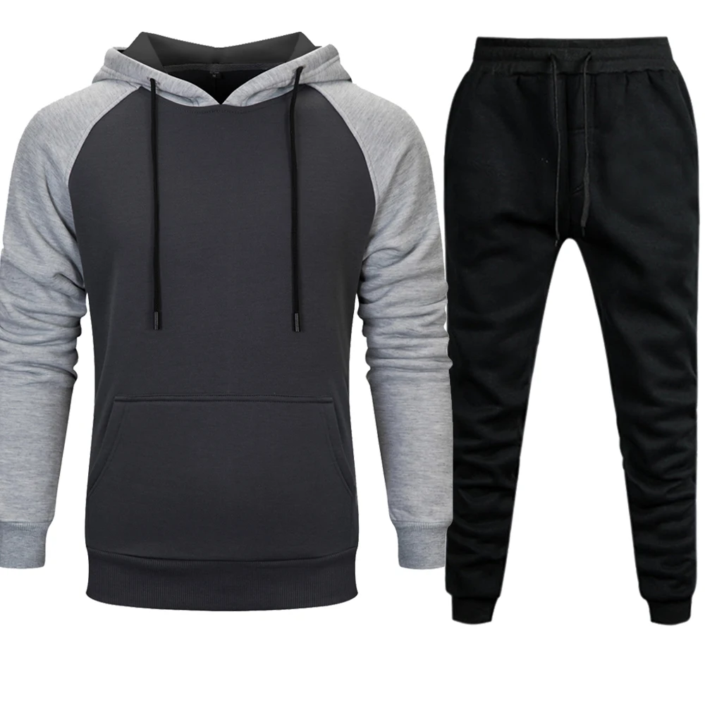Осень-зима, мужские комплекты, толстовки, штаны, 2 предмета, спортивный костюм, брендовая мужская толстовка, драконий жемчуг, спортивные штаны, повседневные штаны, спортивная одежда - Цвет: gray black