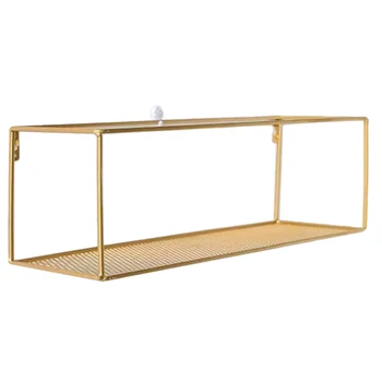 

HIPSTEEN Nordic Wrought Iron Wall Shelf Simple Rectangle Wall Mounted Storage Rack Kitchen Organizers Saving Space - Golden M S