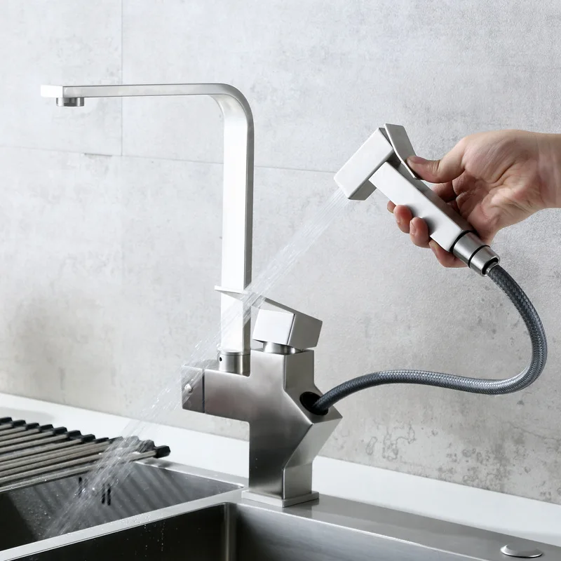 

304 Stainless Steel Cold Kitchen Pull-out with Spray Gun Faucet Washing Basin Stretching Sink Faucet