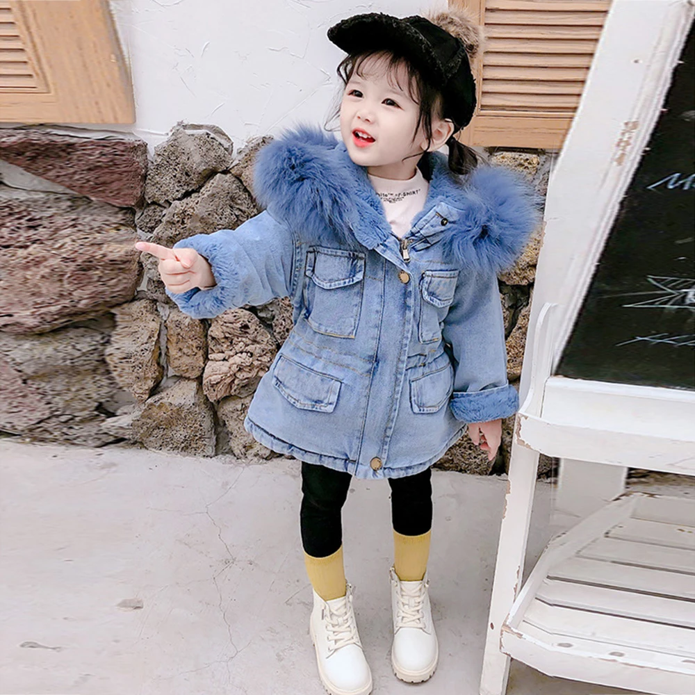 

Children's Winter Jacket Baby Girl Plus Velvet Thicken Warm Denim Jacket Todder Cowboy Plus Velvet Warm Outwear Infant Girl Coat