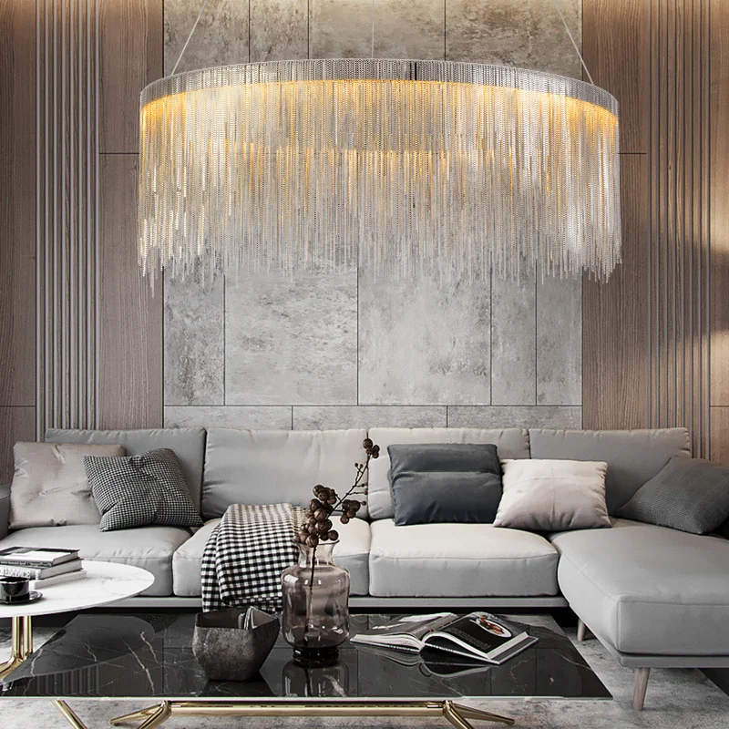 FSS современная люстра с кисточкой алюминиевая цепочка серебро/розовое золото