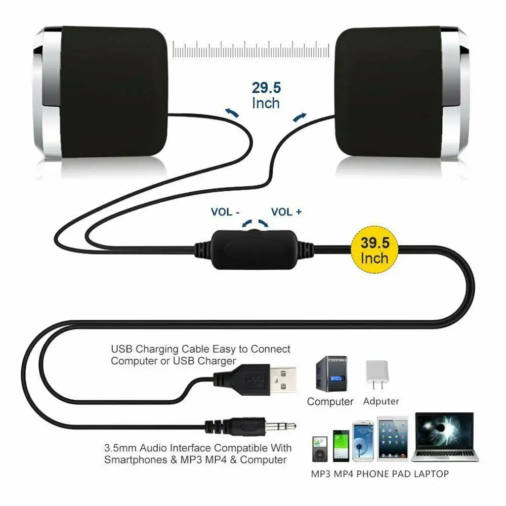 Портативный мини динамик USB музыкальная стерео Колонка для компьютера