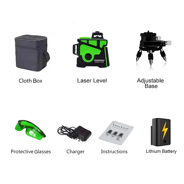 PRACMANU 12 Lines 3D Green Laser Level Horizontal And Vertical Cross Lines With Auto Self-Leveling Lux Cloth Box