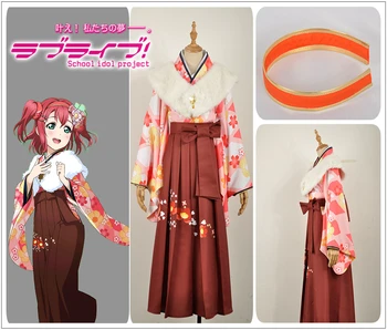 

LoveLive!SunShine!! Aqours Kurosawa Ruby Cosplay Costume Custom Women Dress Taisho Kimono Traditional Skirt Collar Hairband Wig