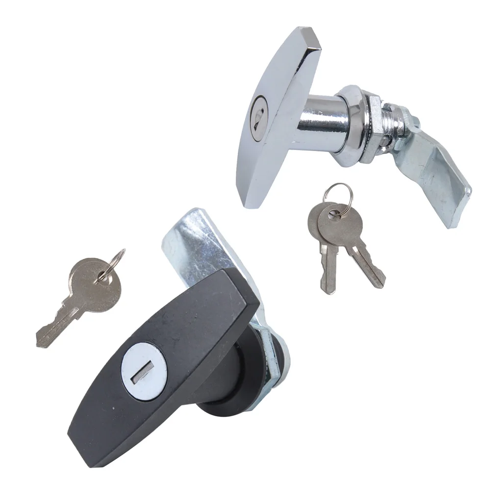 2 Pack Keyed Garage Door Lock T -Handle Assembly for  Trailer Caravan RV Toolbox - Chrome+ Black