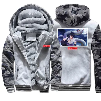 

Japanese Anime Naruto Hoodies Camo Thicken Zipper Jacket Men Uchiha Sasuke Sweatshirt Men Fleece Sportwear Naruto Streetwear