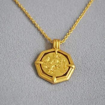 

Vintage savi ancient Greek parrot embossment verum gold coin necklace for women minimalist fashion retro necklace