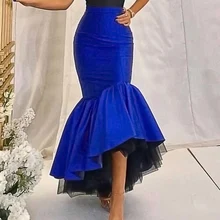 

Blue High-waisted Skirt Elegant Mermaid High Low Ruffle Mesh Patchwork Zevity Lady Autumn Party Evening Long Skirts Womens 2021