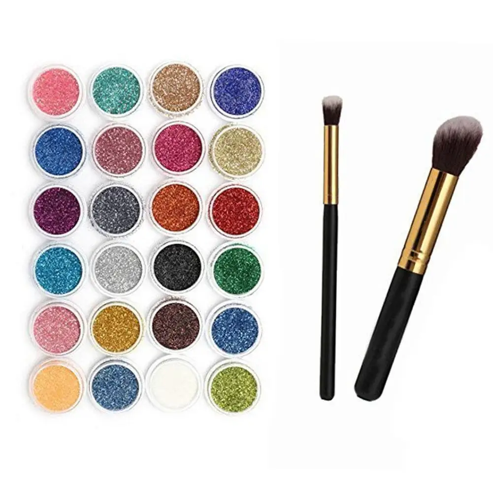 24Pcs Colors Set Flash Diamond Shimmer Glitter Powder For Temporary Tattoo Kids Face Body DIY Nail Painting Art Makeup Tool