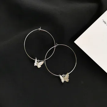 

Fashion Jewelry Earrings Simply Design Big Thin Round Wire With a Metallic Butterfly Drop Earrings Women Jewelry Party Gifts