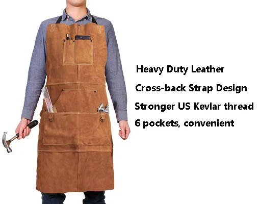 Details about   Flame-Resistant Heavy Duty Work Leather Apron W/ 6 Pockets 42" Extra Large Brown 