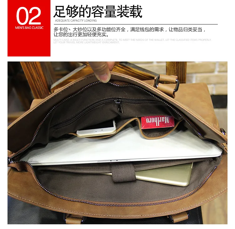 Crazy Horse Leather Men's Handbag Business Casual Shoulder Crossbody Bag Commuter OL Men's Briefcase Multi-function Computer Bag