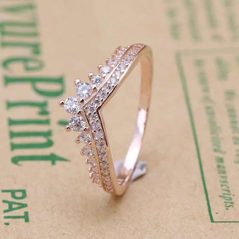 

Original 925 Sterling Silver Pan Ring Rose Gold With Crystal Crown Pan Ring For Women Wedding Party Gift Fashion Jewelry