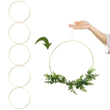 

New 5 Pack 14 Inch Large Metal Floral Hoop Wreath Macrame Gold Hoop Rings for DIY Wreath Decor, Dream Catcher and Macrame Wall H