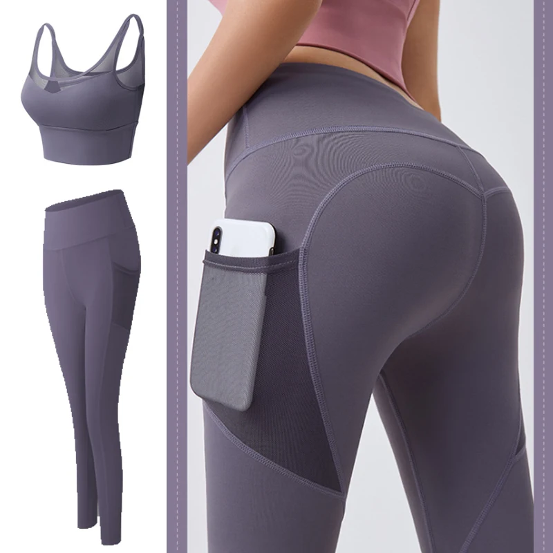 gymshark leggings Yoga Pants Pockets Hip-lifting Bottoming Quick-drying Yoga Clothes Breathable Stretch Mesh Side Pockets Running Fitness Pants legging Leggings