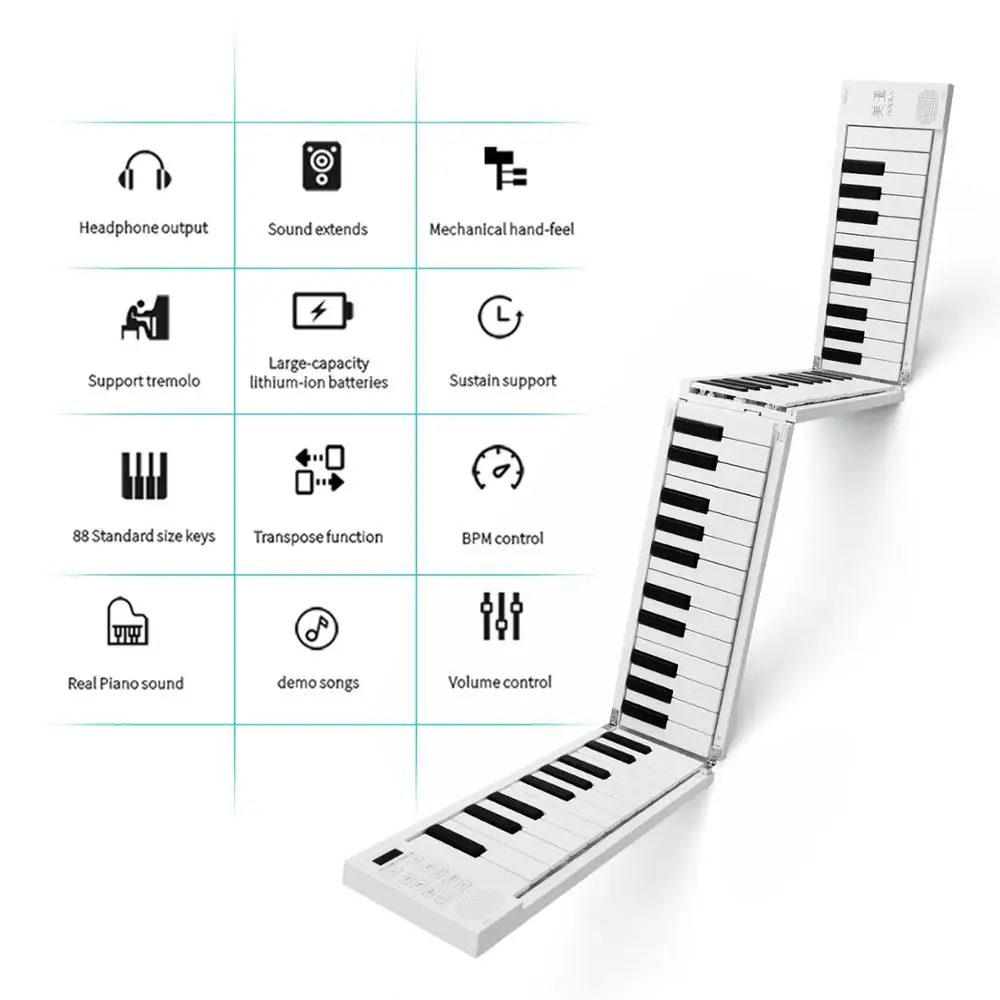 MIDIPLUS 88 Keys Foldable Electronic Piano Portable Keyboard 128 Tones Dual Speakers Headphone Output with Sustain Pedal 49-Key