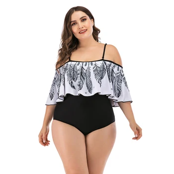 

Lunamy 2020 New Ruffled Lace One Piece Swimsuit Women One Shoulder Swimwear Plus Size Bathing Suit Big Size Summer Tankini