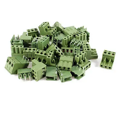 

20 Pcs 300V 10A Single Row 3 Positions Pluggable Terminal Block Oliver Green