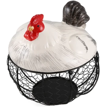 

Iron Egg Storage Basket Snack Fruit Basket Collection Rooster Oraments Decoration Kitchen Accessories,19X22cm