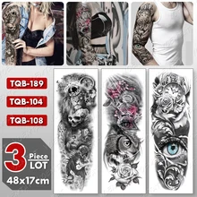 

3 pcs/lot Large Arm Sleeve Tattoo Tiger Flower Lotus Waterproof Temporary Tatto Sticker Clock Lock Leg Body Art Full Fake Tatoo