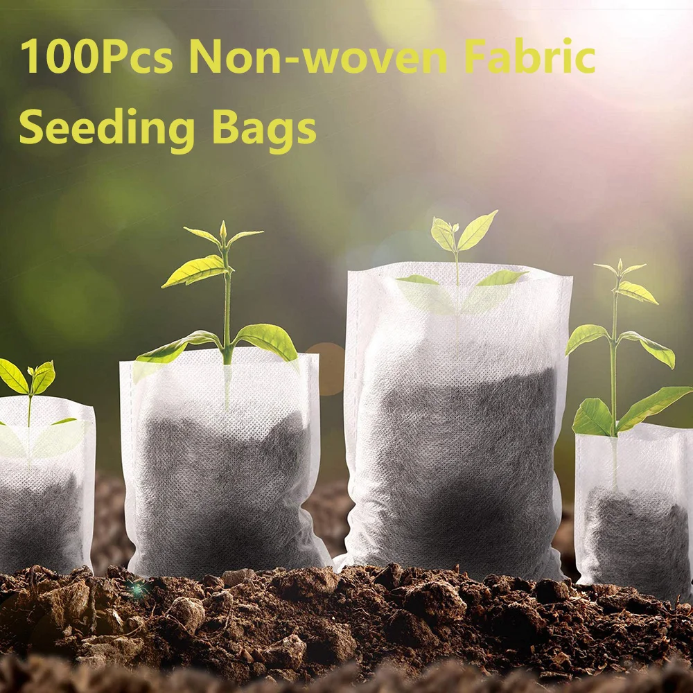 100Pcs Garden Seeding Bags Nursery Plant Grow Bags Seed Pots Biodegradable Seeds Nursery Bag Plants Flower Pot For Garden Patio