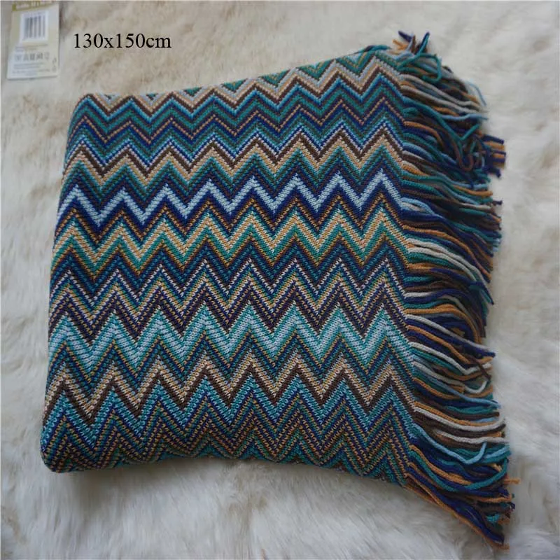 wave blue 130x150cm Шаль, гобелены для гостиной, покрывало, коврик для молитвы, коврик для йоги, кондиционер, для комнаты, палантин с кисточками, 3 размера, нить, одеяло - Цвет: wave blue 130x150cm