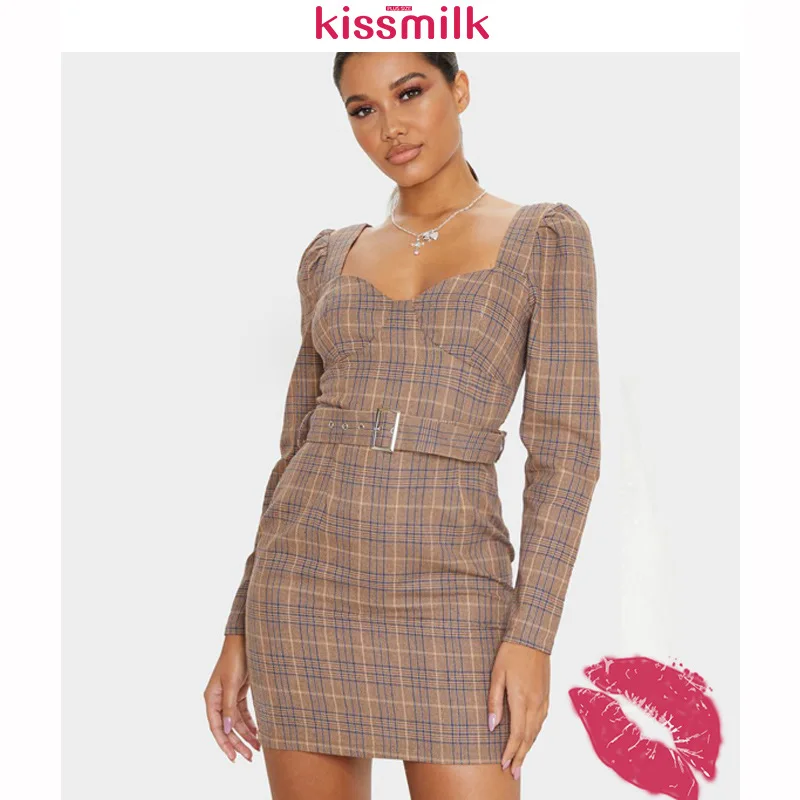 

Yushoukuan kisilk Large Size Dress Retro Belt Waist Hugging Slim Fit Sheath Sexy Long Sleeve U-Neck Dress