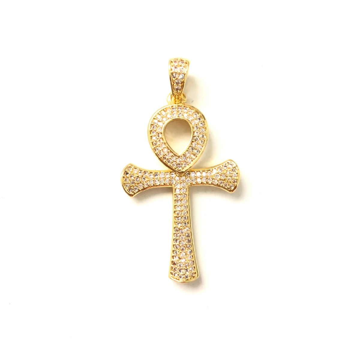5pcs ANKH Cross Pendant Bling Charm for Women Bracelet Necklace Making CZ Pave Religious Handcrafted Jewelry Accessory Wholesale