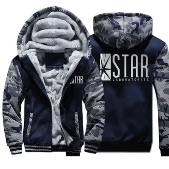 

The Flash Superhero Jackets Hoodies Baseball Barry Allen STAR Sweatshirt Men Winter Thick Fleece Coats Camouflage Sportswear