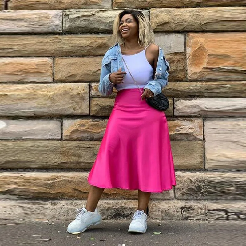 2021 Spring Fuchsia Plus Size Satin Skirts Saia Mujer Faldas Casual African  Office Lady Clothes Women Party Formal Wear - Skirts - AliExpress
