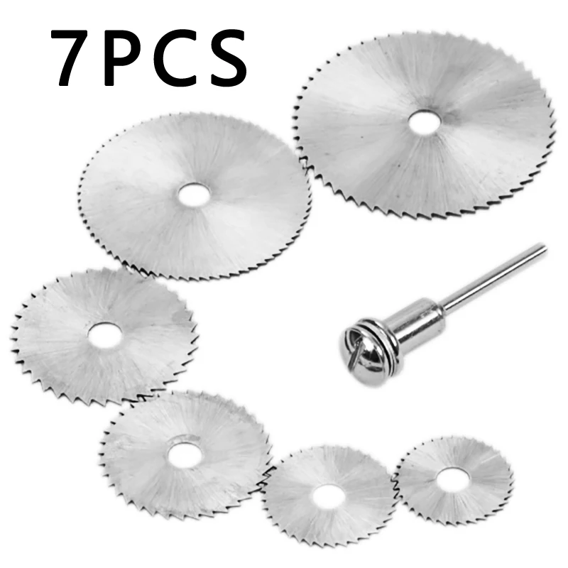 7Pcs HSS Cutting Disc Rotary Tool 22/25/32/35/44/50mm Circular Saw Blades Cutting Wheel Discs Mandrel For Dremel Discs Cut off