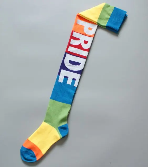 Популярные радужные полосатые женские гольфы выше колена для девочек, командные чулки для Черлидинга