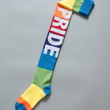 Популярные радужные полосатые женские гольфы выше колена для девочек, командные чулки для Черлидинга