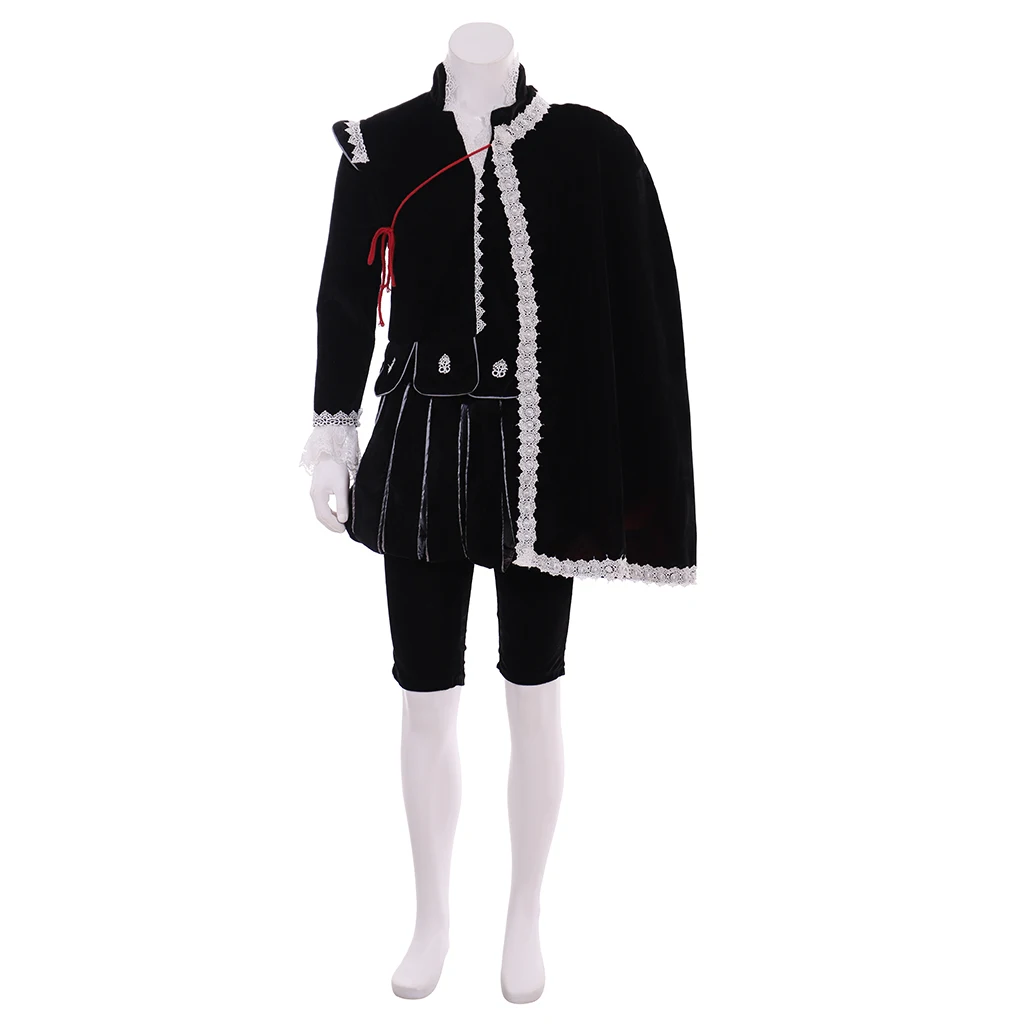 Cosplaydiy Todor Elizabeth Nobleman King Costume Cosplay Jerkin Doublet Outfit Suit Adulto Nero Tudor Prince Costume L320