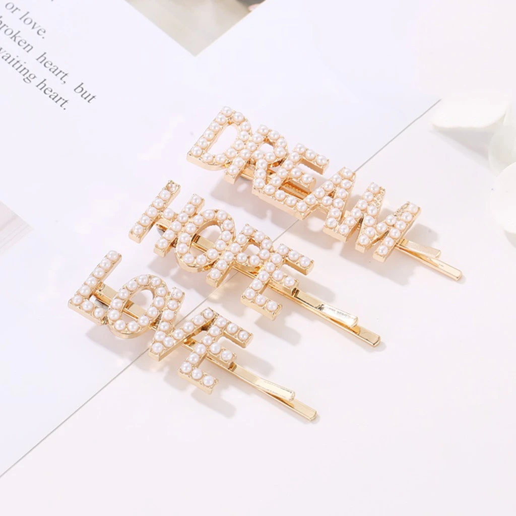 Korean Design English Alphabet Pearl Clip Retro Hairpin Headdress Hair Clip Girls Adult Metal Barrette Hair Accessories 917