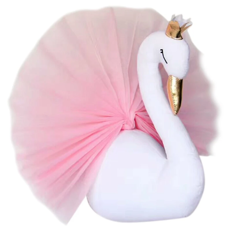 

Cute 3D Golden Crown Swan Wall Art Hanging Girl Swan Doll Stuffed Toy Animal Head Wall Decor For Kids Room Birthday Wedding Gift