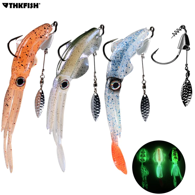 Thkfish Luminous Squid Soft Bait 20g 3D Eyes Saltwater Fishing Octopus Lure  with 9g Blade Salterwater Jig Hook - AliExpress