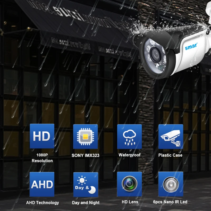 Ceny Smor SONY IMX323 czujnik kamera ahd zewnątrz 1080P noc w domu wizja kamera ochrony 6 sztuk Nano IR Led z ir cut dla AHDH DVR