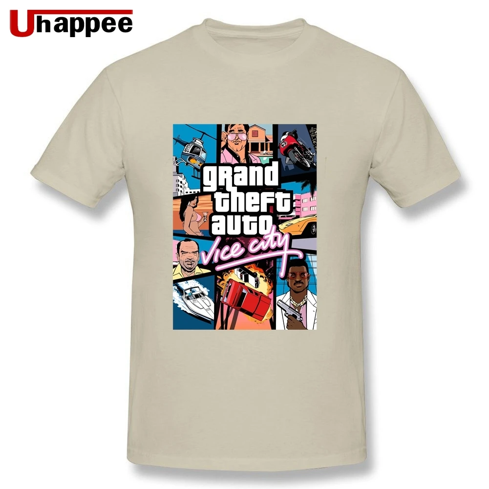 Брендовая забавная Grand Theft Auto Vice City футболка GTA футболки игровые мужские s Slim Fit Белые с коротким рукавом простые рубашки мужские оверсайз - Цвет: Natural