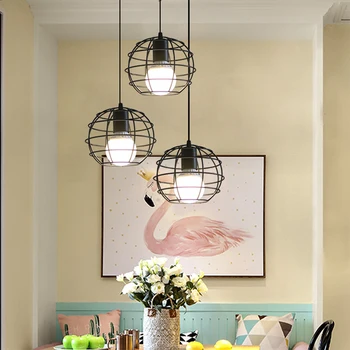 

Modern Cage Pendant Lights Iron Loft Pyramid Pendant Lamp Industrial Hanging Lamp For Cafe Living Room Dinning Room Kitchen E27