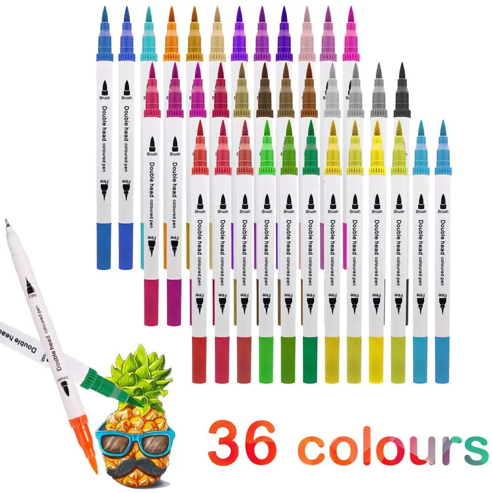 

36 Colors Dual Tip Pens Art Markers, Water-Based Drawing Brush Colouring Pens for Kids Adult Drawing Sketching Coloring