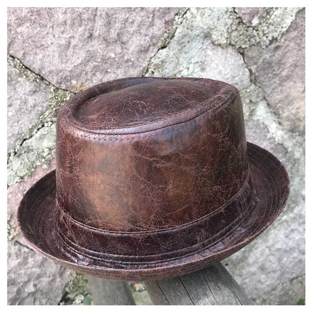 Fashion Men Leather Fedora Hat Dad Pork 