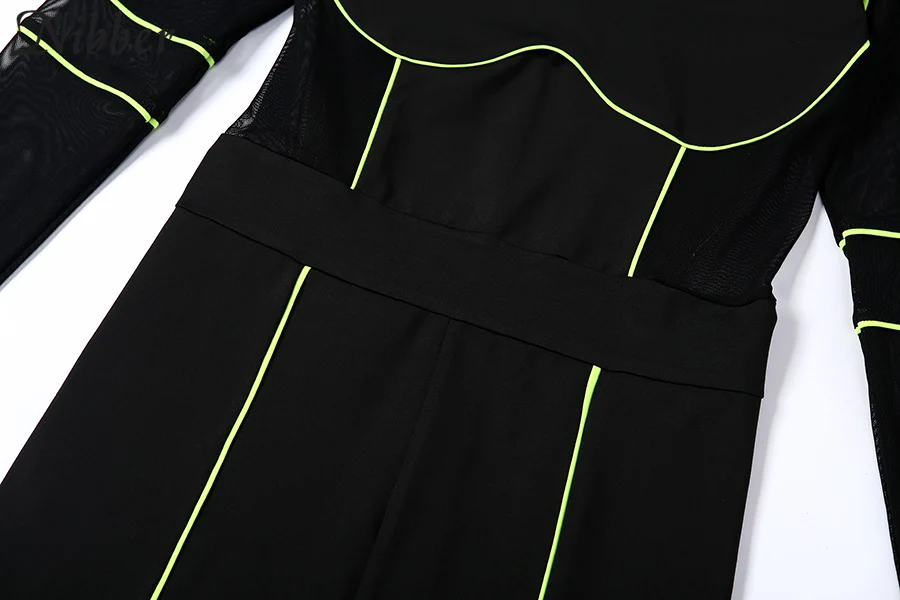 Nibber Сексуальная черная сетка прозрачные Спортивные костюмы для женщин с высоким воротником неоновый зеленый лоскутный короткий комбинезон Mujer повседневные спортивные костюмы
